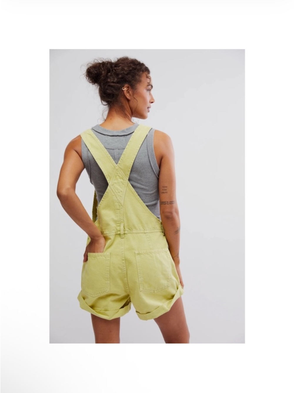 Free People Ziggy Denim Lime Green Short Overalls - Picture 3 of 8